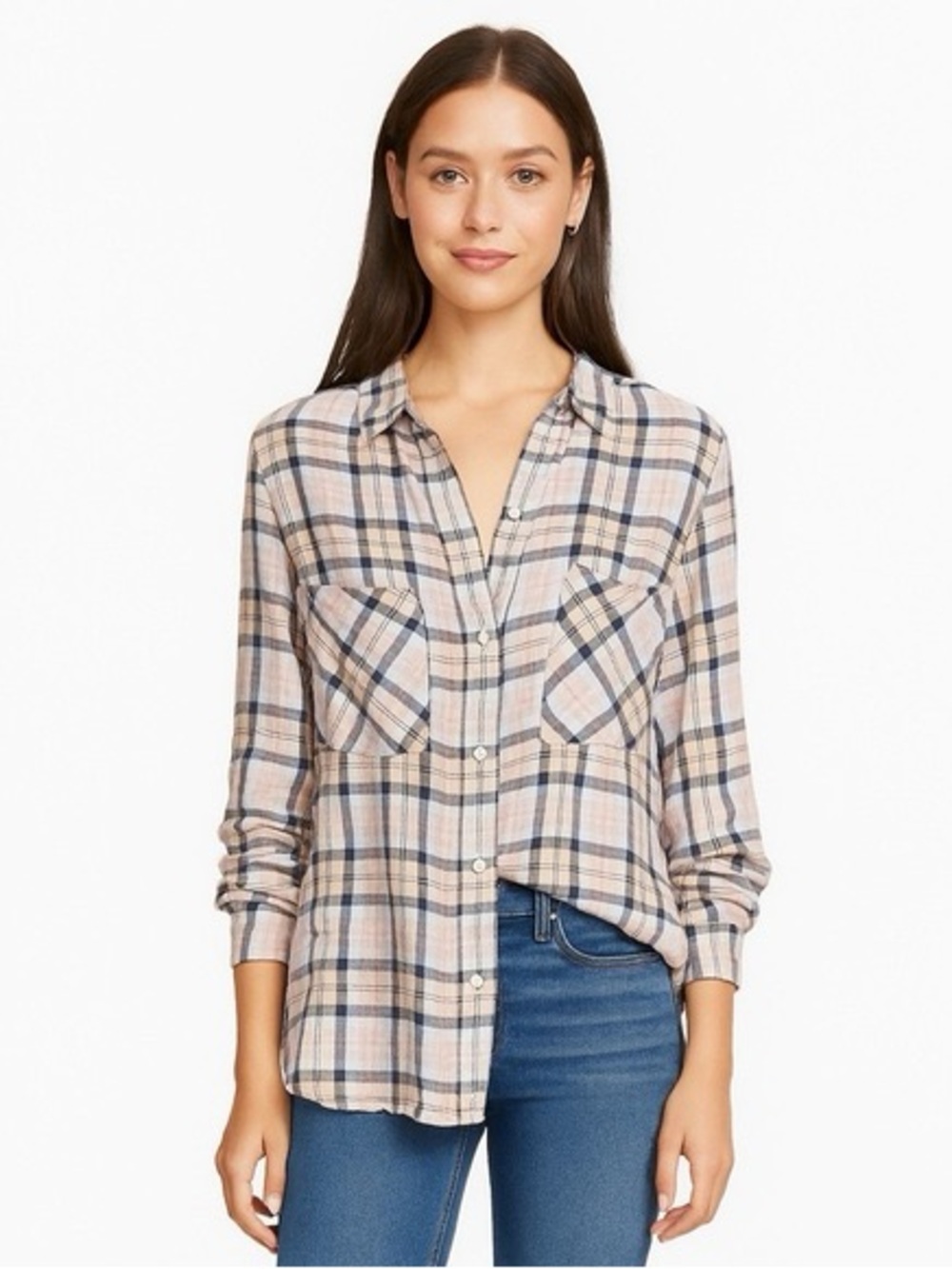 Sanctuary (Nordstrom) Linen Blend Plaid Button-Down Boyfriend Shirt